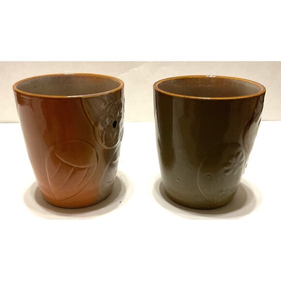 OWL COFFEE TEA CUP MUG LOT OF 2 ORANGE TAN CERAMIC BY ELITE COUTURE 4.5" - Picture 4 of 6